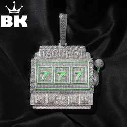 THE BLING KING Iced Out Lucky Necklace For Men Cubic Zirconia Large Slot Machine Pendant Two Tone Luminous 777 Hip Hop Jewelry