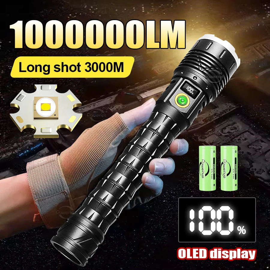 

Most Powerful Dual Battery Led Flashlight 1000000LM USB Rechargeable Lamp High Power Torch Outdoor Waterproof Tactical Zoom