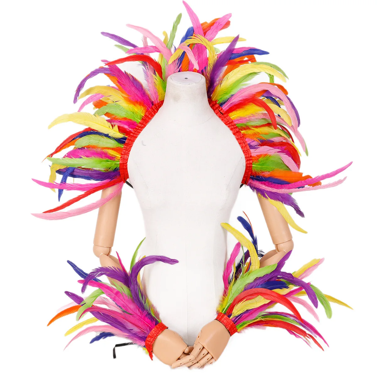 

Halloween Wrist Cuffs For Women Witch Mardi Gras Feather Cape Costumes Party Cosplay Gothic Feather Shawl And 1 Pair