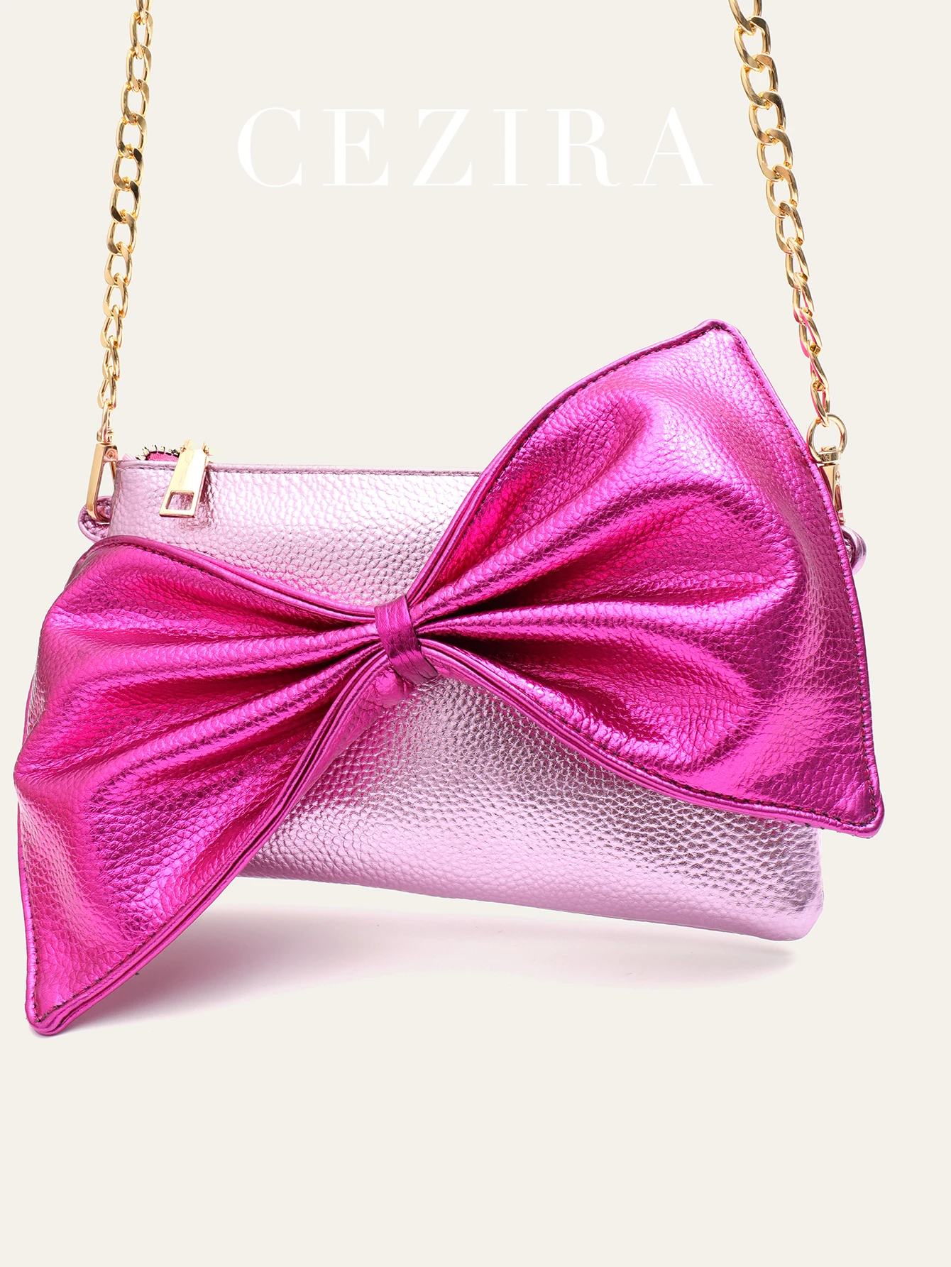 Funky Shiny Sequins Metallic PU Leather Clutch Bag Women Big Bow Rainbow Color Stripes Square Zip Long Chain Crossbody Purse