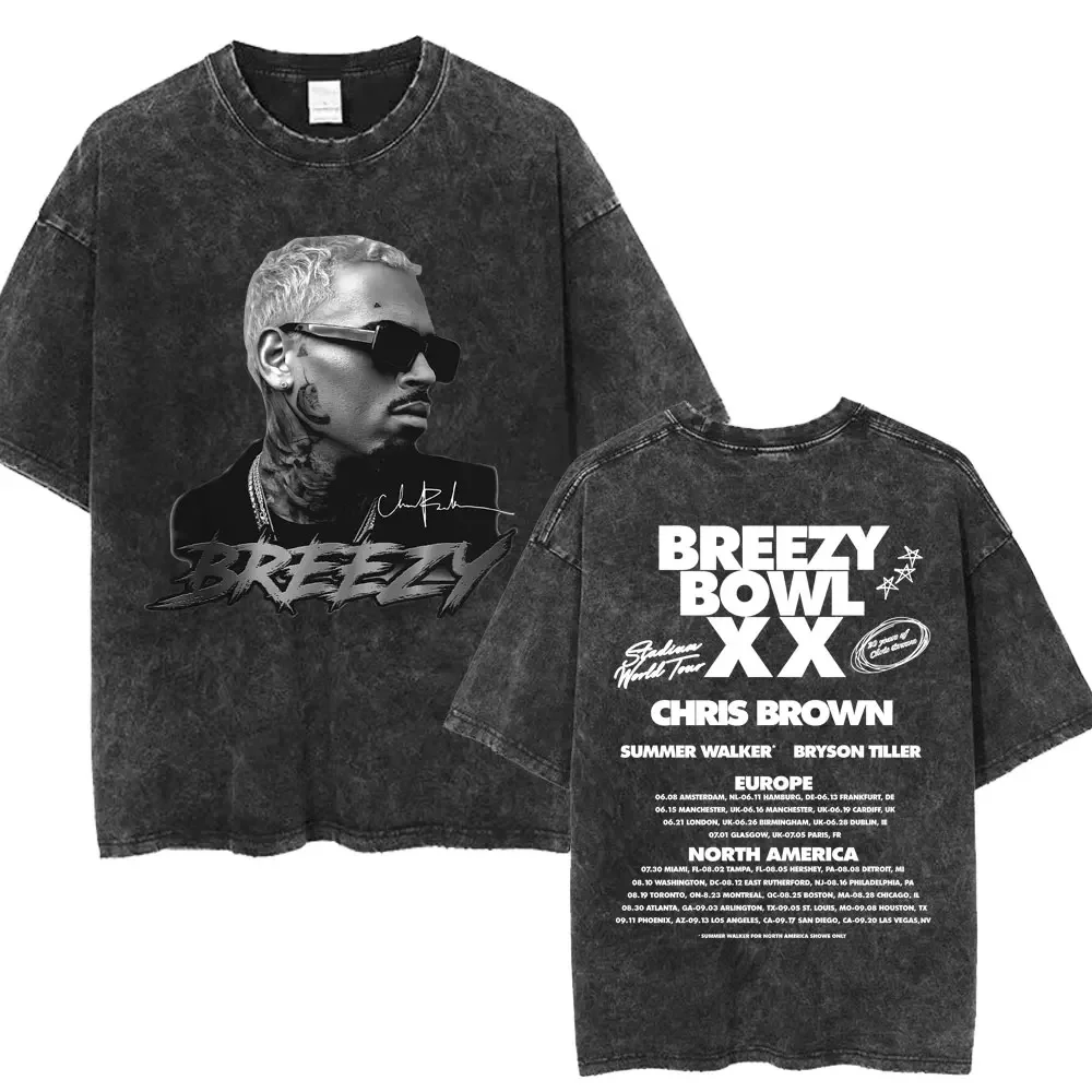 غسلها خمر مغني الراب كريس براون تي شيرت Breezy السلطانية XX جولة الهيب هوب تي شيرت الرجال النساء فضفاض القطن تي شيرت الشارع الشهير الهدايا