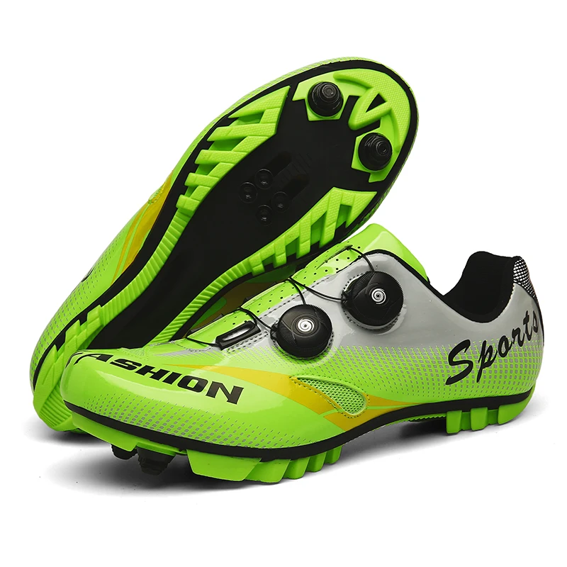

New Couple Road Cycling Sports Shoes Microfiber Leather Locking Shoes Breathable Hard Sole Anti Slip MTB Racing Shoes