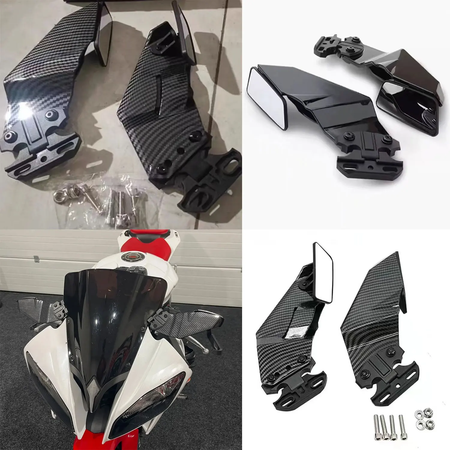 For Yamaha YZF R6 R25 R3 R125 YZFR6 YZF-R6 2000 -2020 Adjustable Rotating Rearview Motorcycle Side Mirrors Winglets Wind Wing