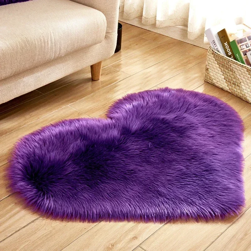 Shape White Love Wool Baby Hairy Soft Blue Long Carpet Shaggy Fur Pink Area Artificial Sheepskin Bedroom Room Rugs Mat Heart Rug