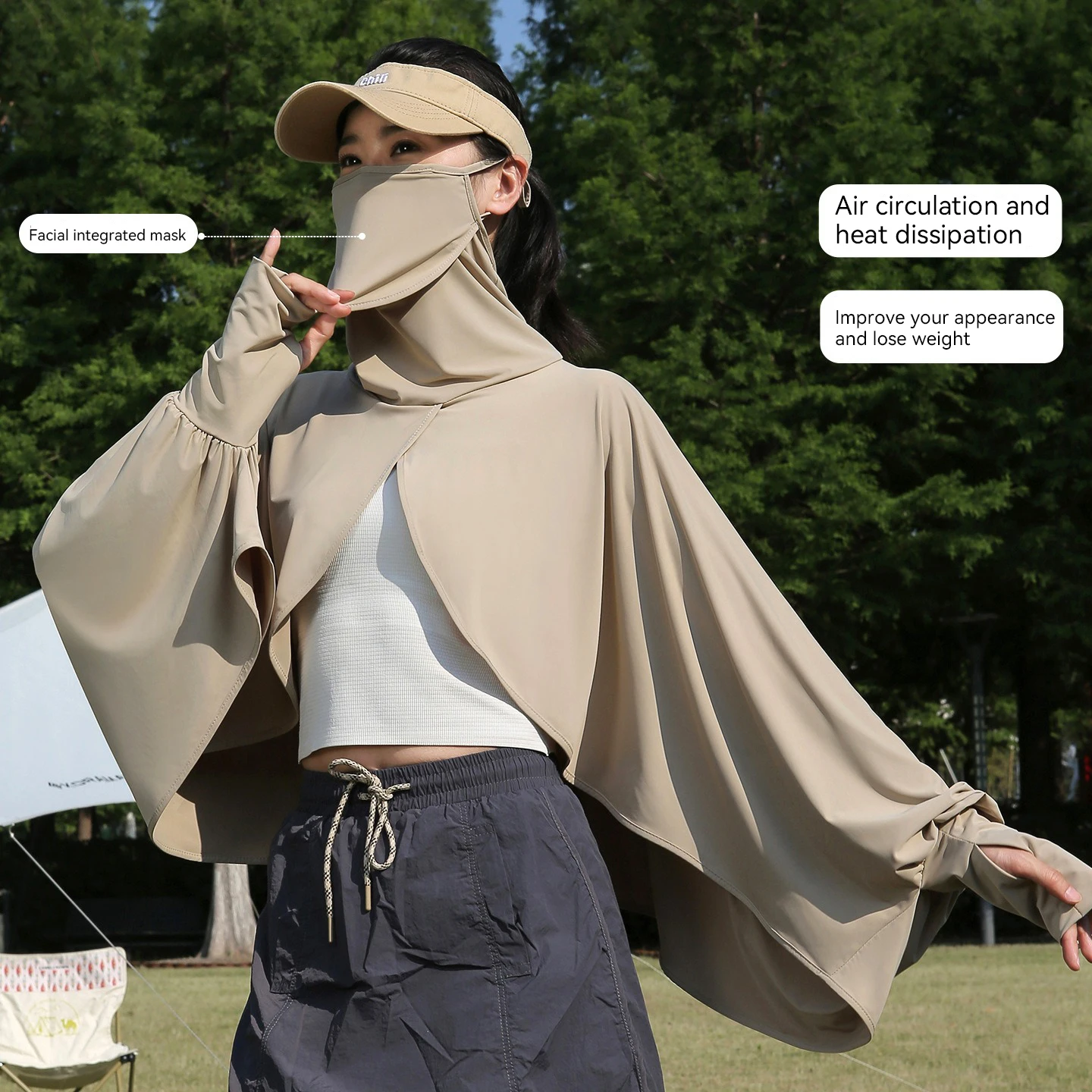 Sunscreen wrap-around women blouse summer outdoor cycling driving breathable UV-protective face mask integrated with the body