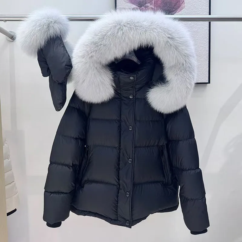 2026, Women's Fox-Fur-Trimmed Hooded Down Jacket, Extra-Thick, Warm White Duck Down-Filled Jacket, High-Quality Puffer Jacket,