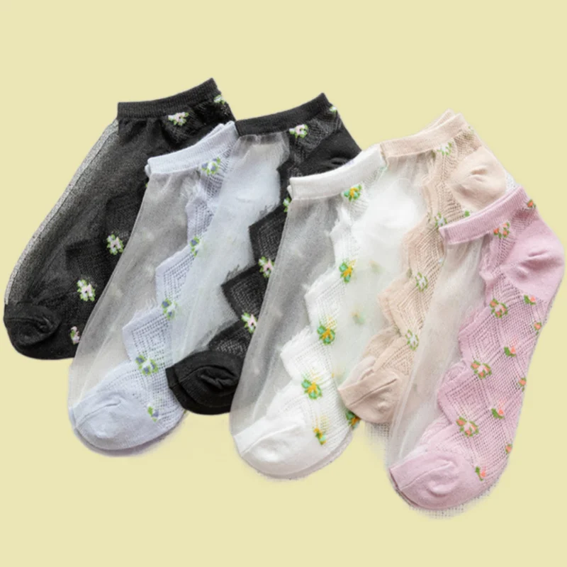 6/12 Pairs Top Quality Thin Summer Invisible Cotton Sole Crystal Socks Fashion Breathable All-match Shallow Mouth Women's Socks