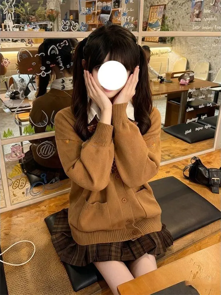 

Кардиган-накидка в стиле JK (жакет-накидка) с клетчатой юбкой, комплект для создания образа Soft Girl, в японском стиле, цвет карамельный, оригинальный дизайн
