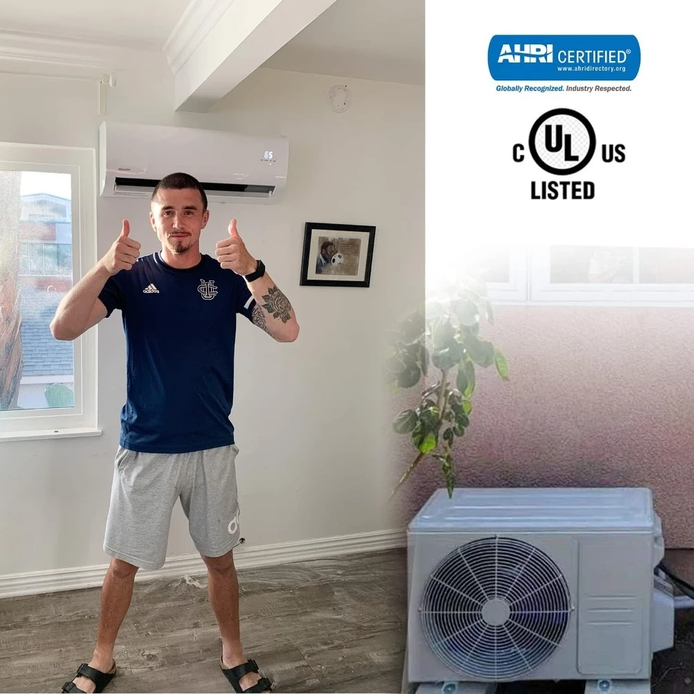 مكيف هواء سبليت صغير 12000 وحدة حرارية بريطانية نظام عاكس بدون مجاري 17.4 SEER2 مع مضخة حرارية 110 فولت 1 طن، مع مجموعة التثبيت