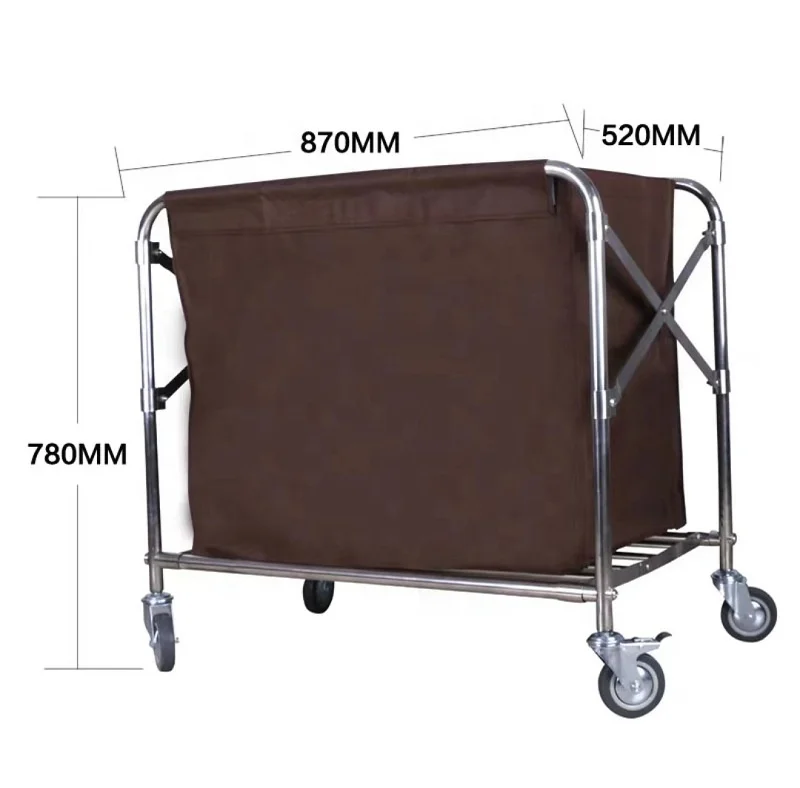 Sales Popular Hotel Room Service Foldable Stainless Steel Laundry Dirty Cloth Recycling Carts Housekeeping Linen Cleaning Cart