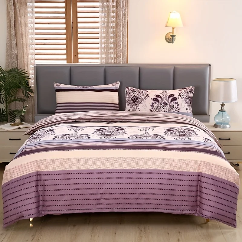 

3pcs Polyester Printed Floral Soft Skin-Friendly Quilt Cover Three-Piece Set (One Quilt Cover Plus Two Pillowcases) Suitable