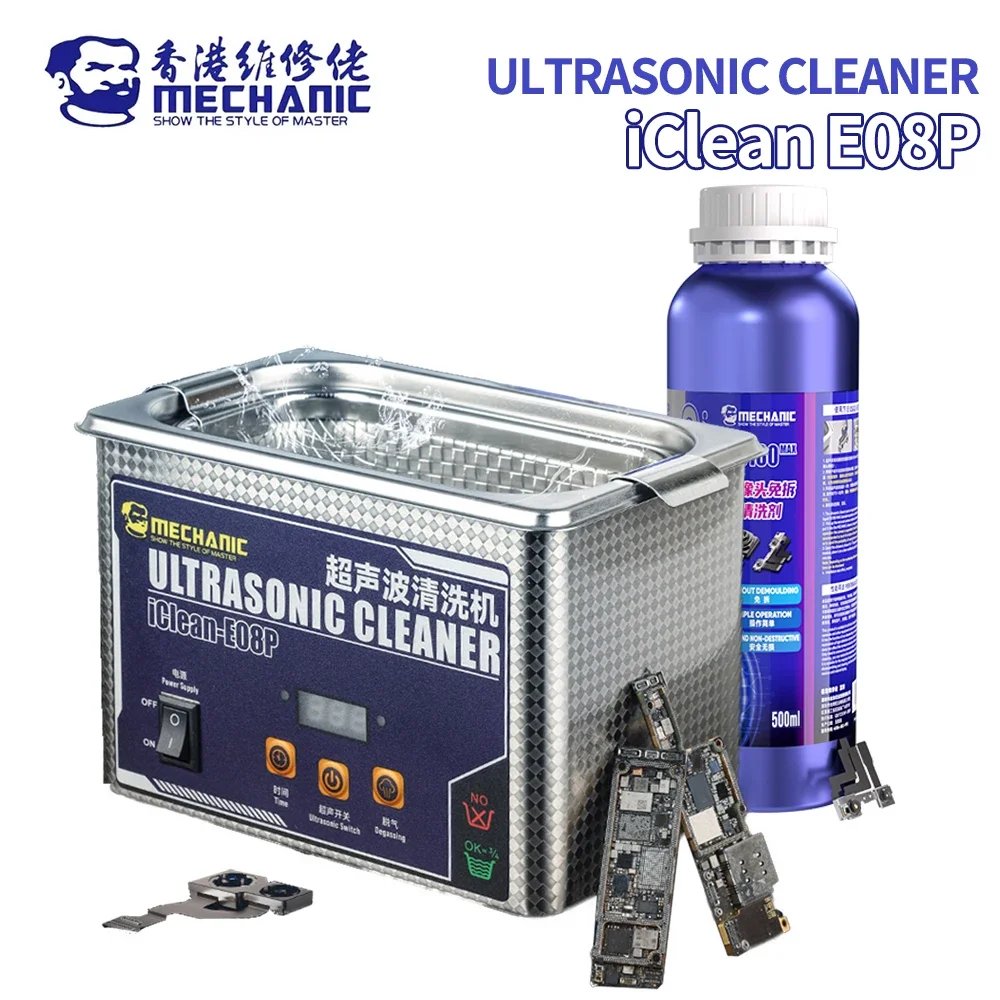 MECHANIC IClean 초음파 클리너, 휴대폰 수리, 카메라 마더보드, 트위저 납땜, 다리미 팁 청소 도구, E08P