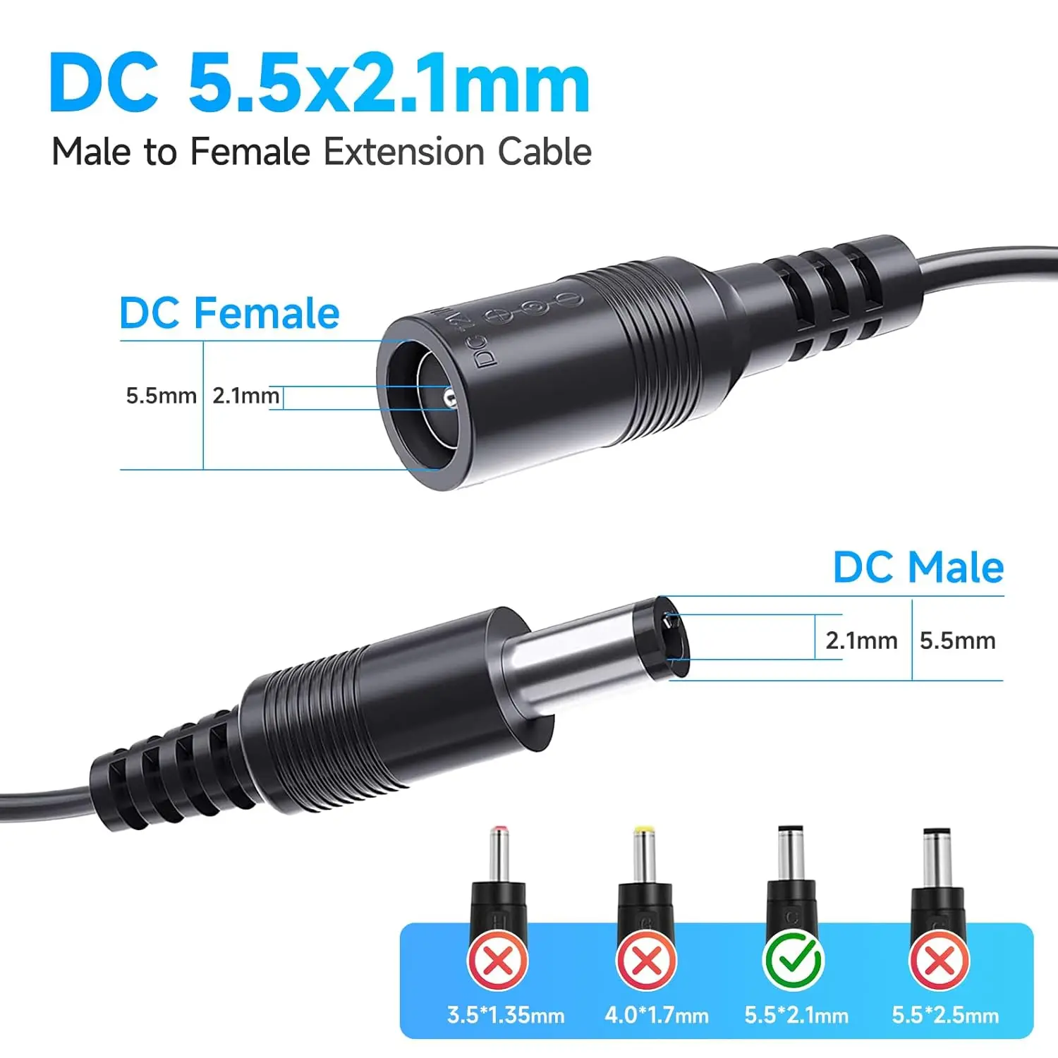 Uvusee 15 متر 50FT 2.1x5.5 مللي متر تيار مستمر 12 فولت كابل تمديد الطاقة للصوت كاميرات الأمن كاميرا Ip Dvr مستقل Led قطاع ضوء