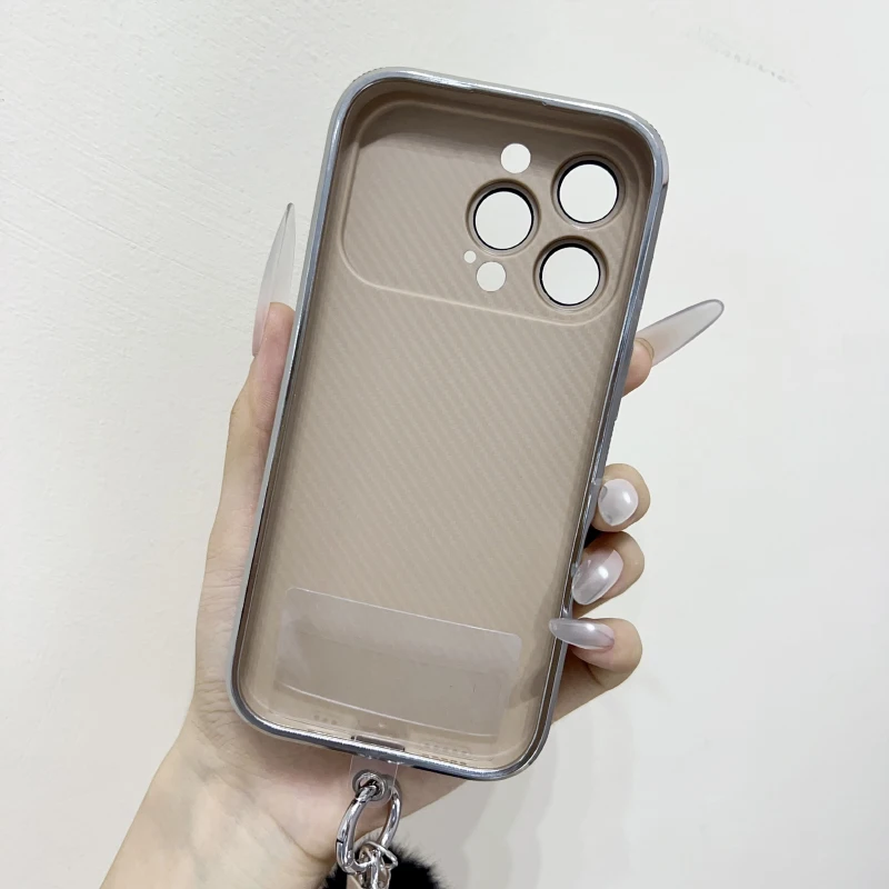 Matte Soft TPU Denim Texture PU Leather Plush Lanyard Phone Case For iPhone 17 Pro Max 15 14 13 16 Pro Max Plus Bumper Back Case view 3