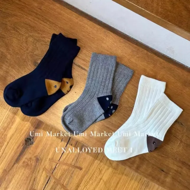 3 Pair/set Cute Cartoon bear Calf Sock for Children Solid Color Fashion Kids School Sock Autumn Winter Soft Cotton Sock