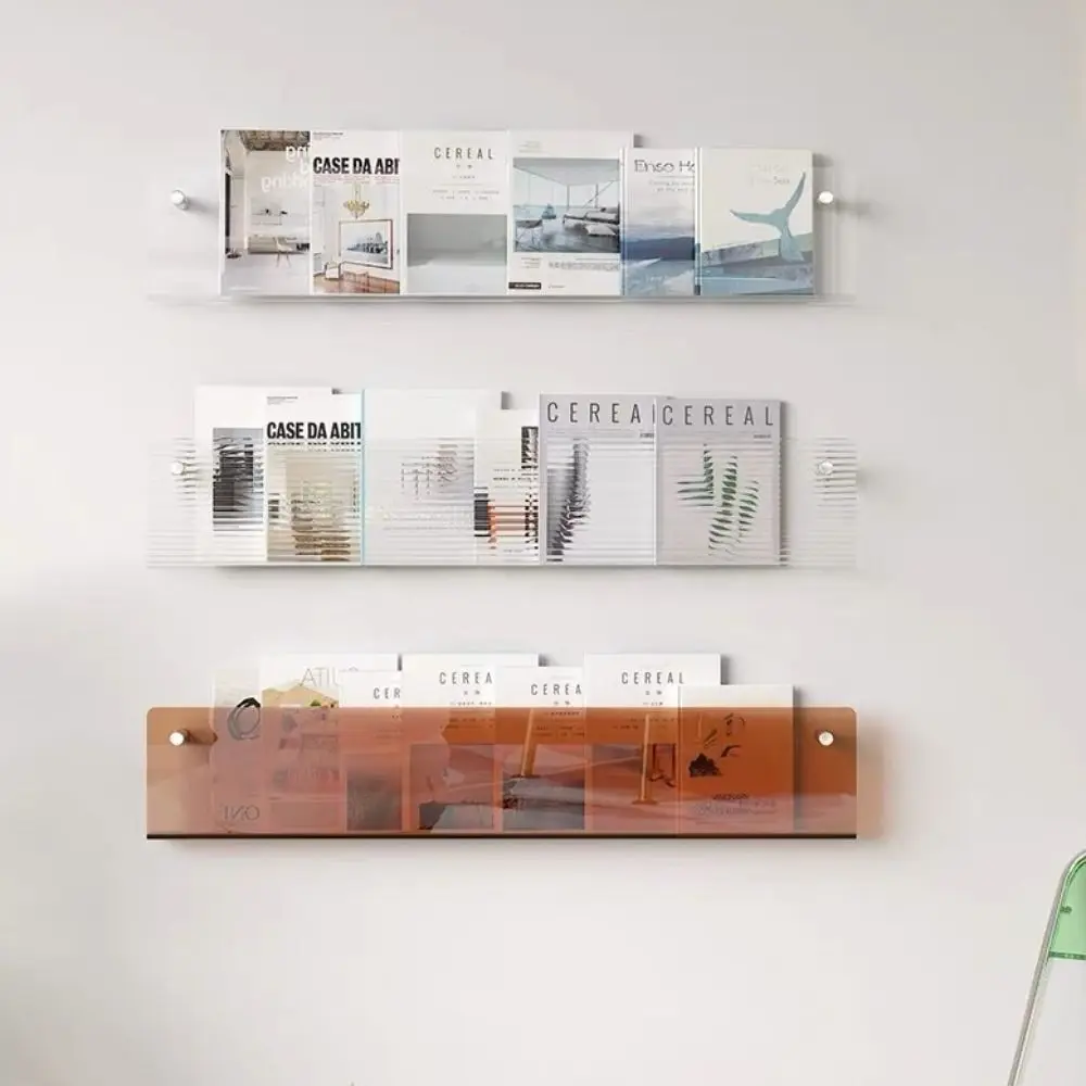 Acrylic Magazine Rack Brochure Holder Wall Mount Floating Bookshelves Italian Literature Organizer Pamphlet Stand Newspapers