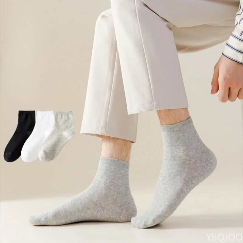 

3-парные черные, белые, серые, впитывающие пот, простые удобные однотонные деловые мужские носки средней длины