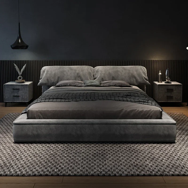 

Designer Gray Double Bed Bedroom Large Europen Modern Luxury Double Bed Queen Platform Wooden Camas De Dormitorio Furniture