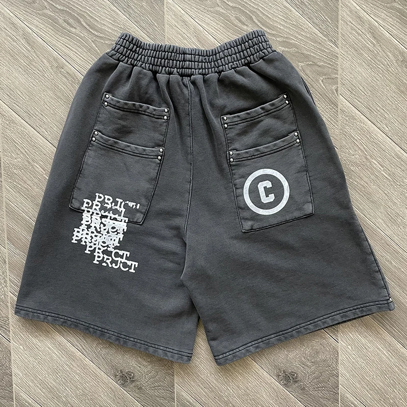 Szorty męskie Project Capri Emergency, styl europejsko-amerykański, zdobione ćwiekami, z efektem hot drill, sprane, casualowe, sportowe, modne, w stylu high street, nowość.