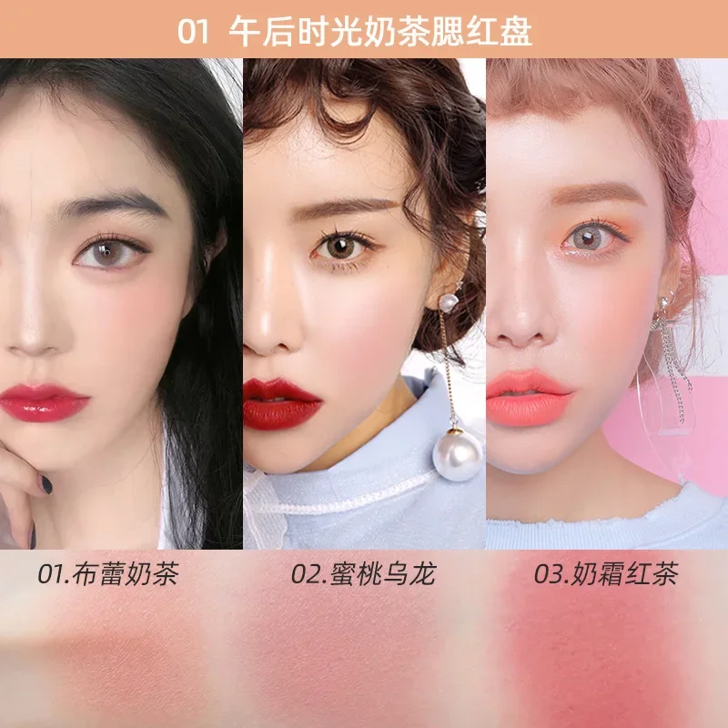 Milk Tea Blush Peach Pallete 3 colori Face Mineral Pigment Cheek Blusher Powder Makeup Contour Shadow Blush con pennello