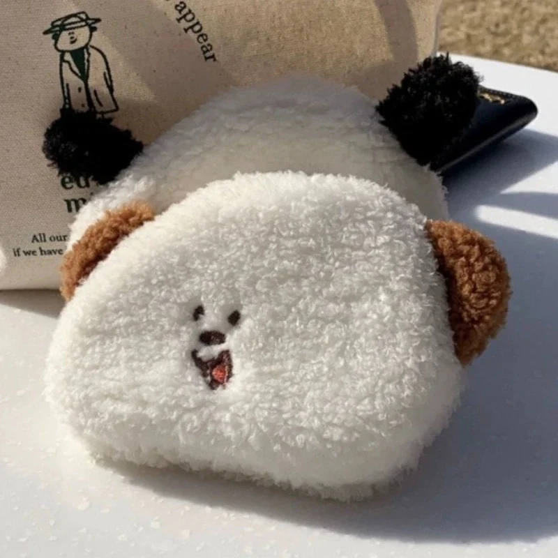 Cute Little Face Puppy Plush Coin Purse ID Bus Credit Card Document Keys Storage Money Wallet Case Portable Kawai Coin Bags