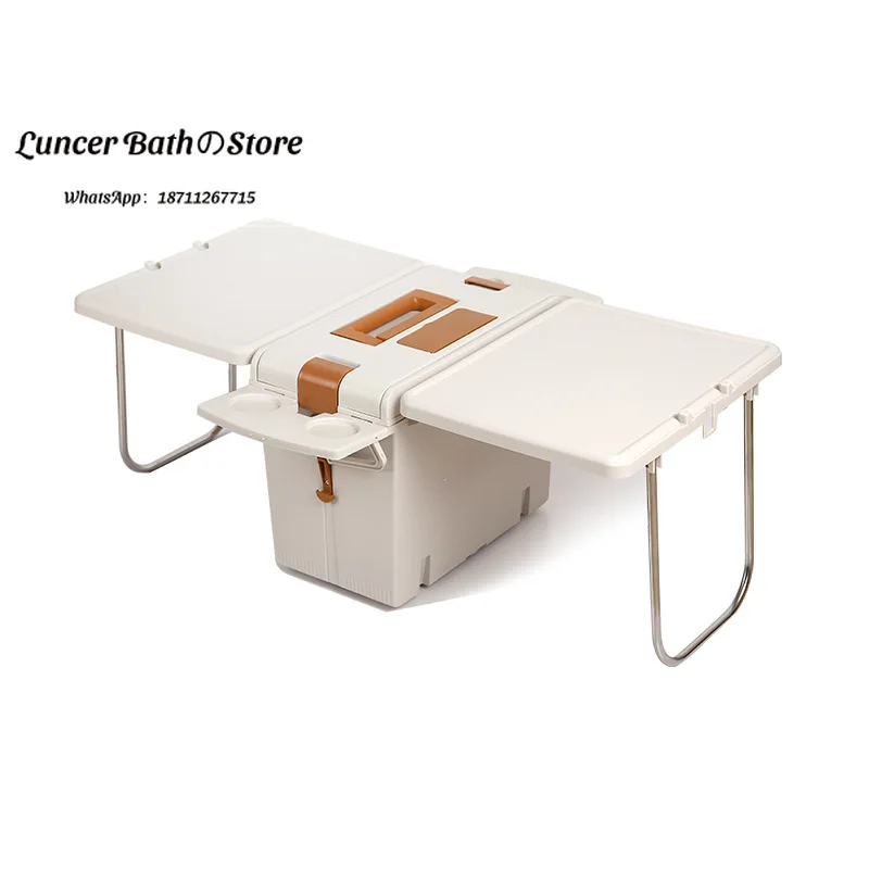 Camping Table and Storage Box 2 in 1, Foldable Cooler with Shoulder Strap, Portable Insulated Food Container for Outdoor