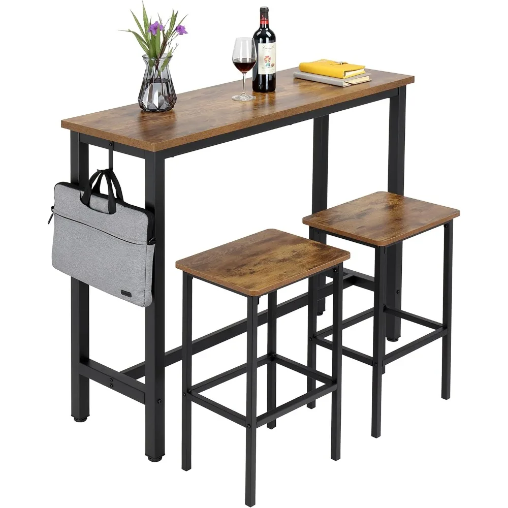 47-Zoll-Industrie-Bartisch-Set mit 2 Hockern – Esszimmer- und Kneipentisch in Thekenhöhe für kleine Räume, Küche, Wohnung, Frühstück