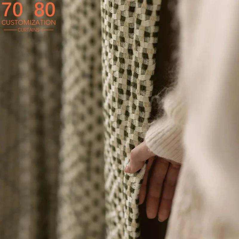 Weaving Texture Green Jacquard Thickened Soundproof and Blackout Curtains for Customized Living Room and Bedroom Partition