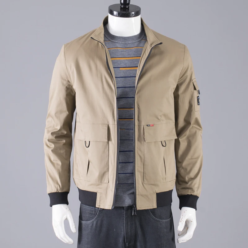 

Повседневная куртка с воротником-стойкой и множеством карманов, рабочая одежда, осенняя новинка, модная верхняя одежда из хлопка, полиэстера и эластичного волокна