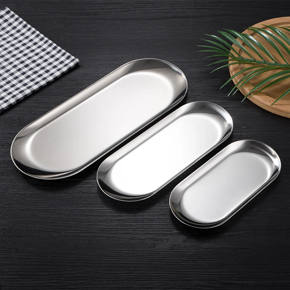 

Stainless Steel Trinket Storage Trays Dining Plate Serving Plate Decor Storage Dish Jewelry Ring Organizer Bread Dessert Plate