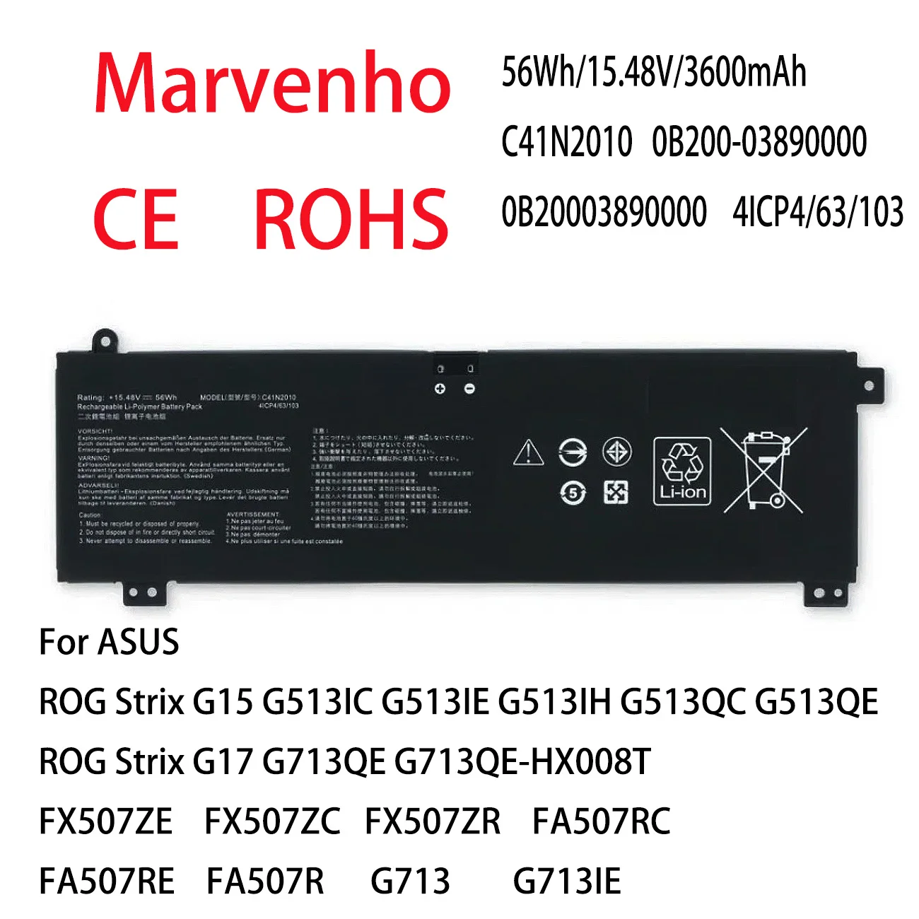 New Marvenho 56Wh 15.48V 3600mAh  C41N2010 Laptop Battery For ASUS ROG Strix G15 G513IC G513IE G513IH G513QC G513QE