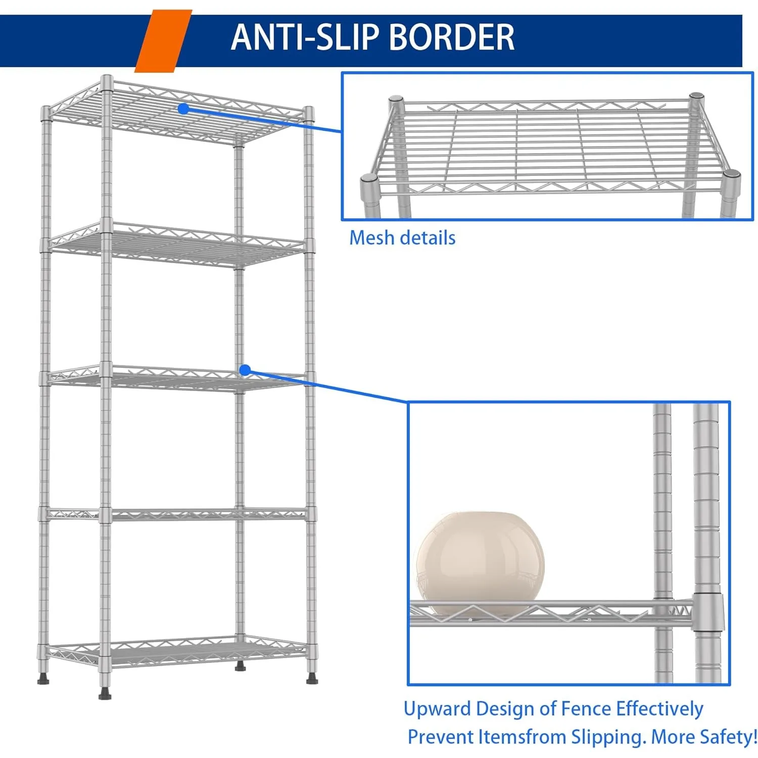 5-Wire Shelving Metal Storage Rack Adjustable Shelves,Standing Storage Shelf Units(Silver,11.8" D x 21.2" W x 53.5" H)