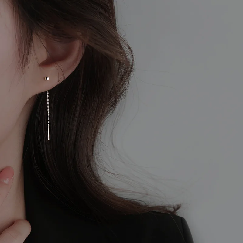 Three sizes Long Wire Tassel Thread Chain Ball Pendants Drop Earring Women\'s Ear Straight Line Hanging Earings Unusual Jewelry