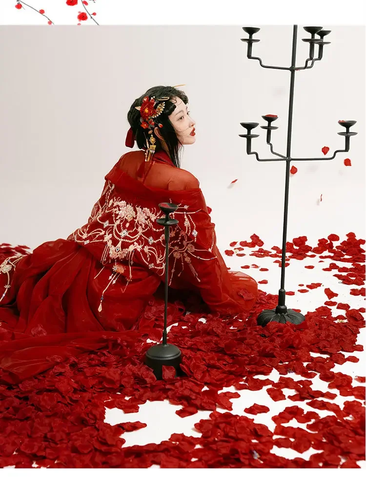 red hanfu wedding dress Ancient Wedding Hanfu Dress Chinese Traditional Red Peony Couple Cosplay Costume