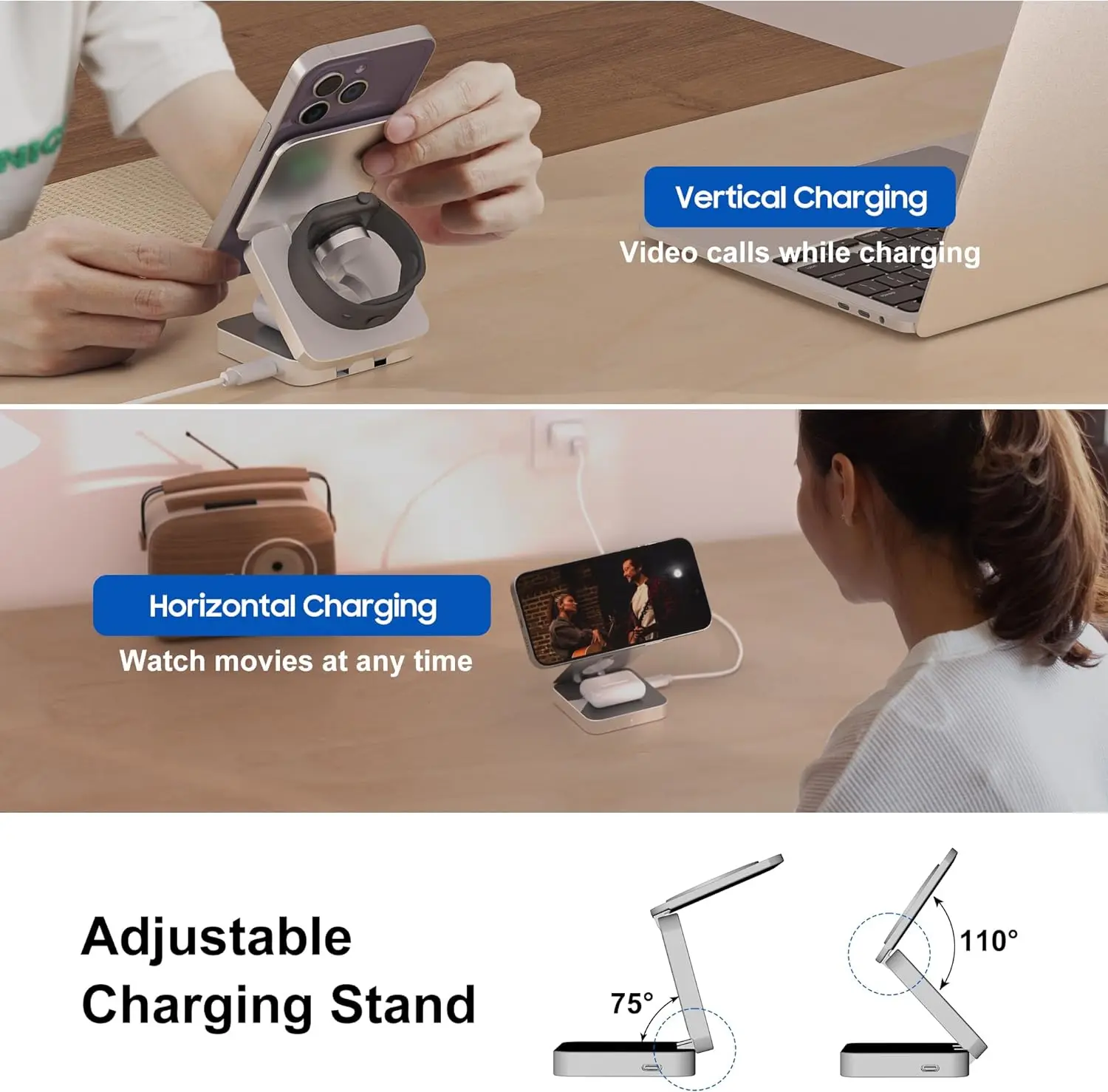 30W 3 In 1 Magnetic Wireless Charger Stand Pad for iPone 15 14 13 12 Pro Max Airpods Pro iWatch 8 7 6 Fast Charging Dock Station