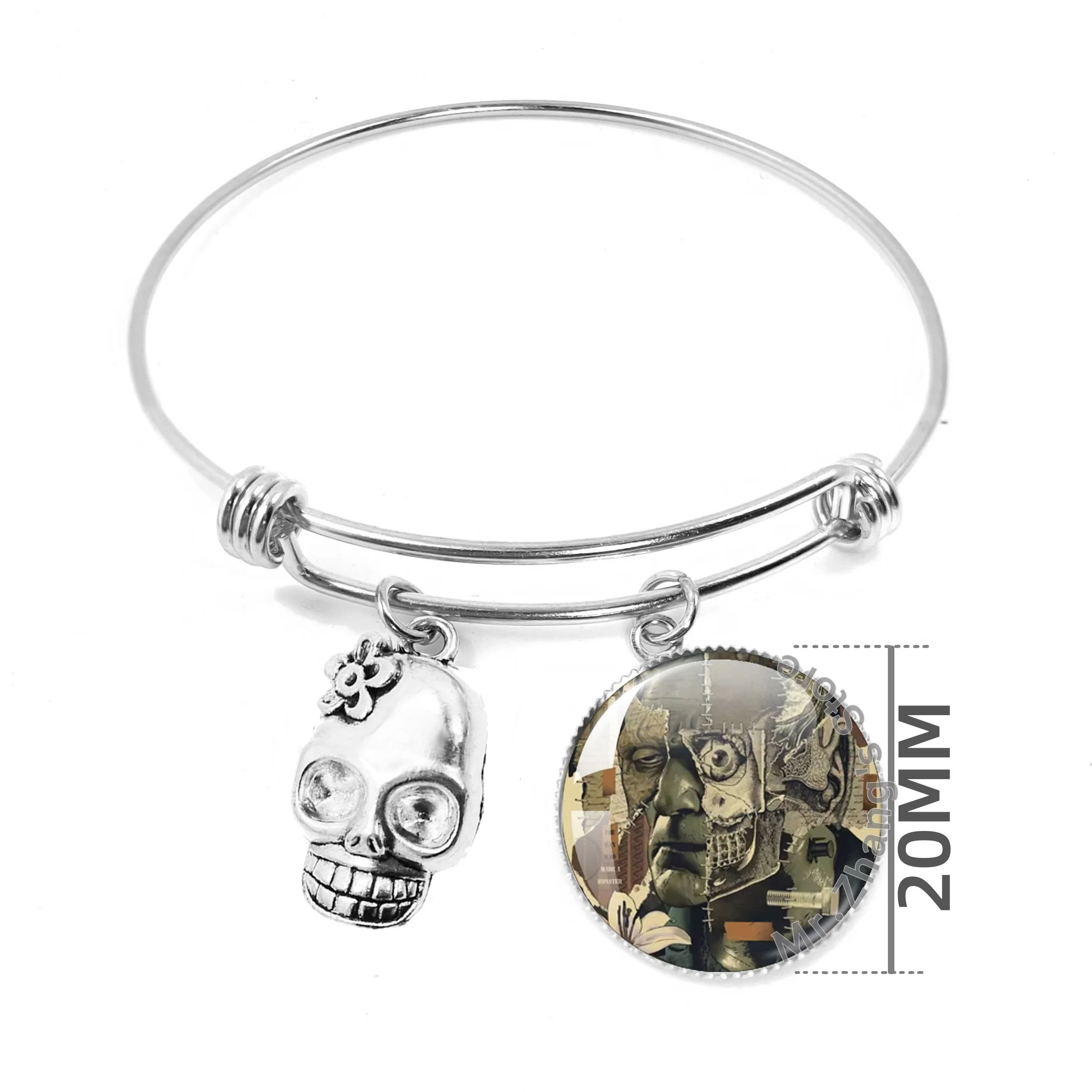 Frankenstein Monsters Bracelet Metal Skeleton Pendant Bracelet Handmade 20MM Glass Dome Pendant Jewelry Gift JD070