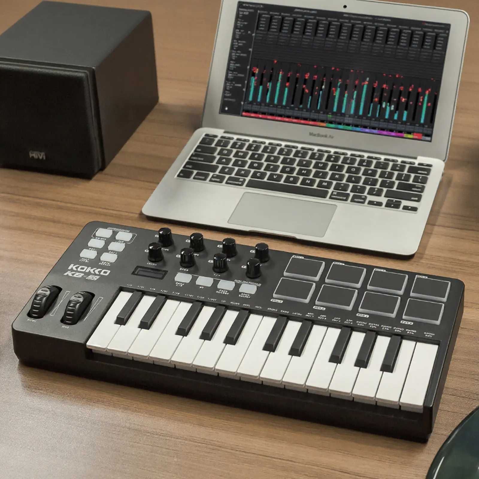 وحدة تحكم بلوحة مفاتيح Kokko Kb-25 Midi مع 8 وسادات بإضاءة خلفية و8 مقابض USB لإنتاج الموسيقى لهاتف Iphone Ipad Mac PC Windows Android #6