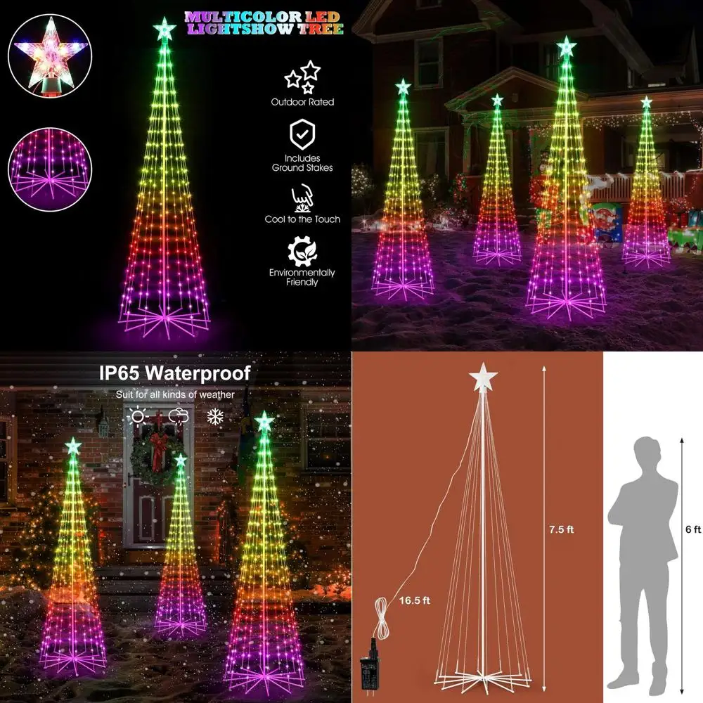 

Multicolor Animated Outdoor Christmas Tree Light Show, 34 Modes, Remote Control, 7.5FT Artificial Cone Tree for Holiday Yard Dec