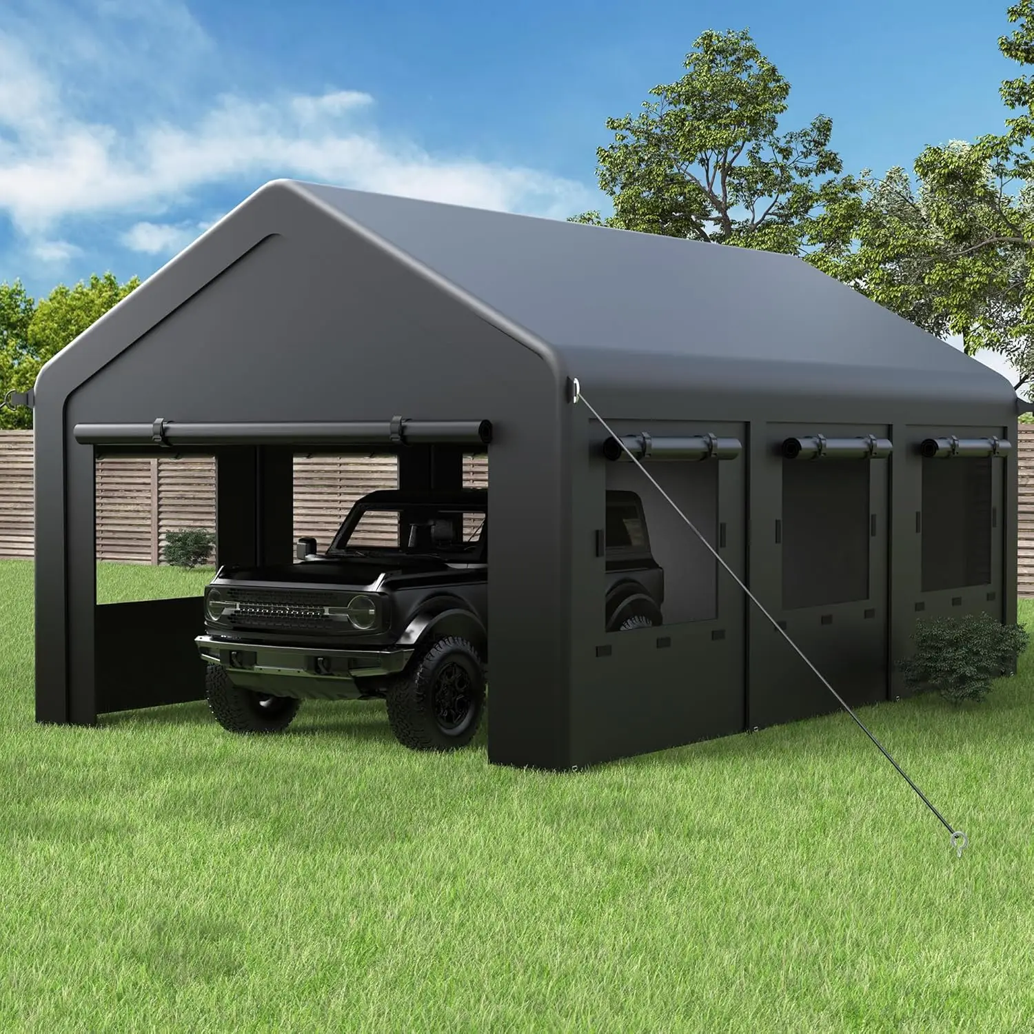 

12x20 FT Heavy Duty Carport, Portable Garage Canopy with Roll-up Windows, Removable Sidewalls & Doors, All-Season, Custom
