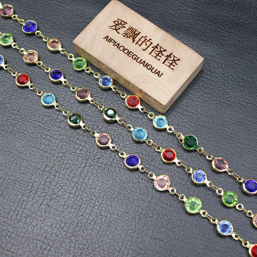 

APDGG 5 Meters Mix color Crystal Beads Copper Rosary Chain Bezel Set Chain Paperclip Neck Necklace Making DIY