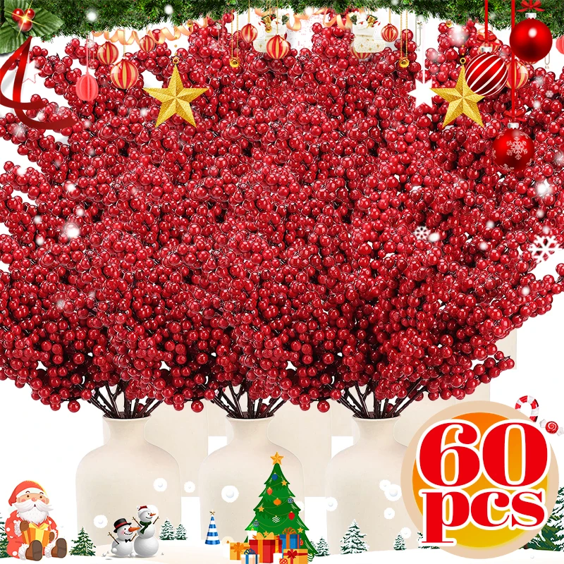

Artificial Red Berries Branch Christmas Holly Berry Stem Fake Flower for Xmas Tree Ornaments New Year Party Home Decor Supplies