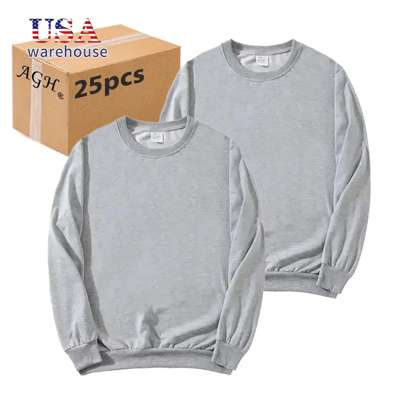 

25pcs Mixed Sizes 100% Polyester Sublimation Blank Gray Sweatshirt for Heat Press Printing Hu