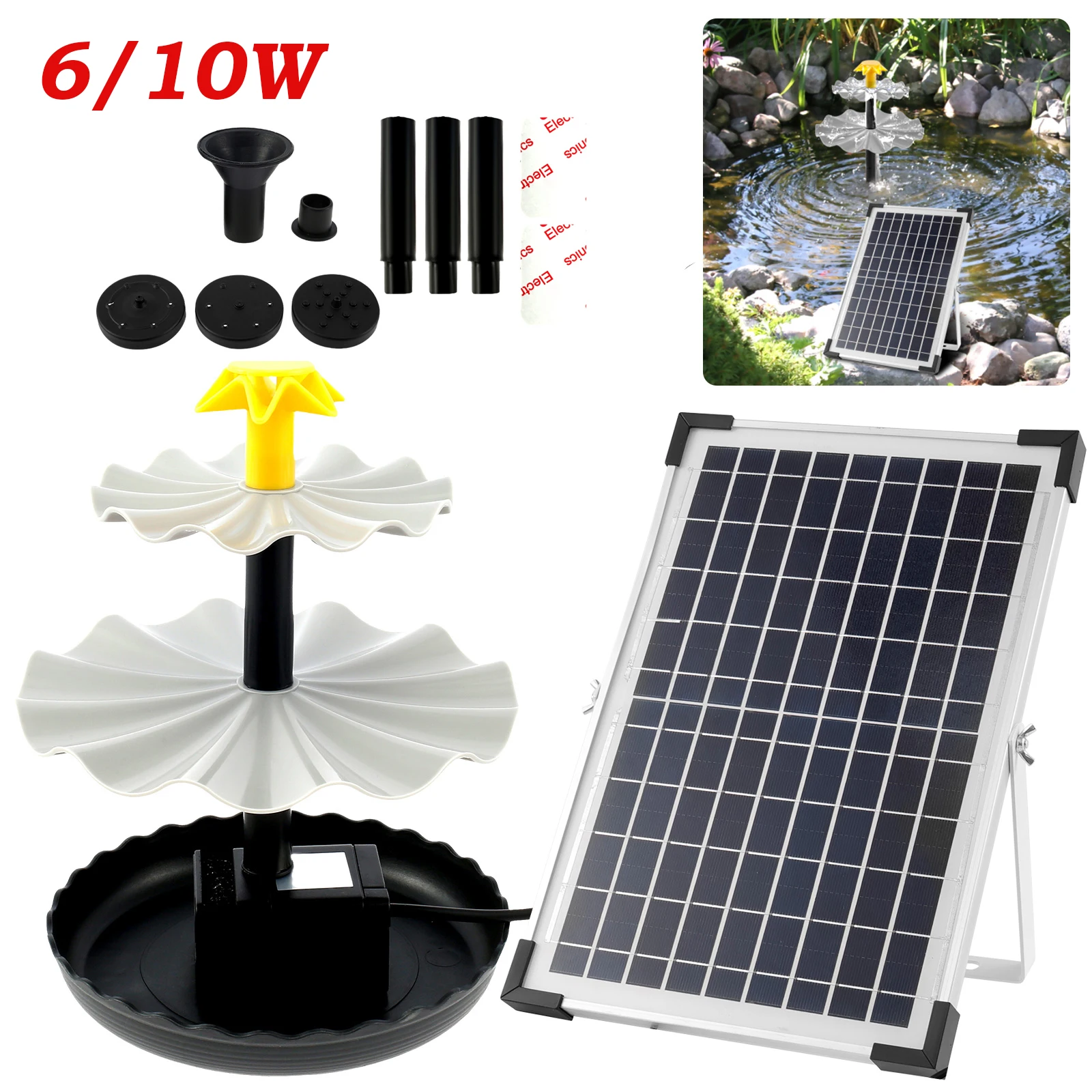 

6/10W Solar Fountain Pump with Panel Solar Bird Bath Fountain Kit for Bird Bath Fish Tank Pond Fountain Pump Garden Decoration