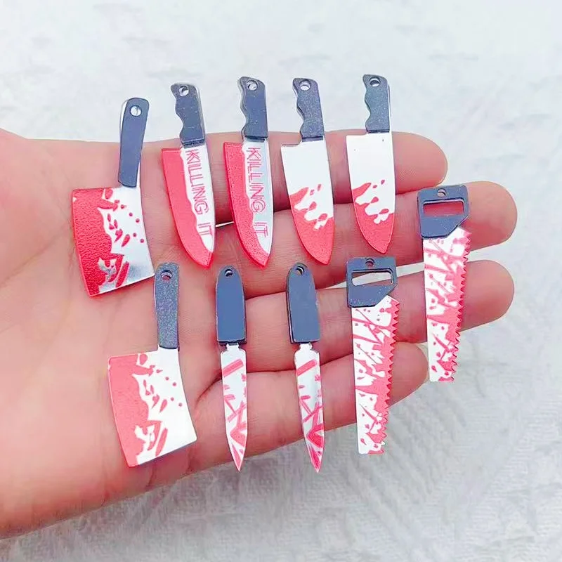 10pcs/pack Halloween Blood Knife Arcylic Charms Pendant for DIY Earring Keychain Jewelry Making