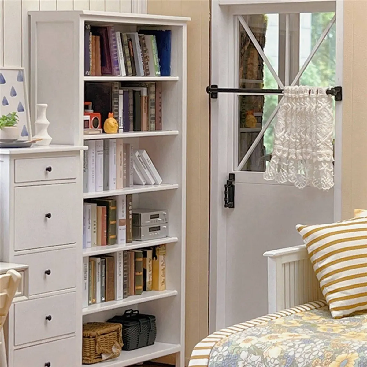 AINY-2X 1/10 Bjd Ob11 muebles para casa de muñecas en miniatura Mini modelo estantería/estante/armario accesorios para casa de muñecas blanco