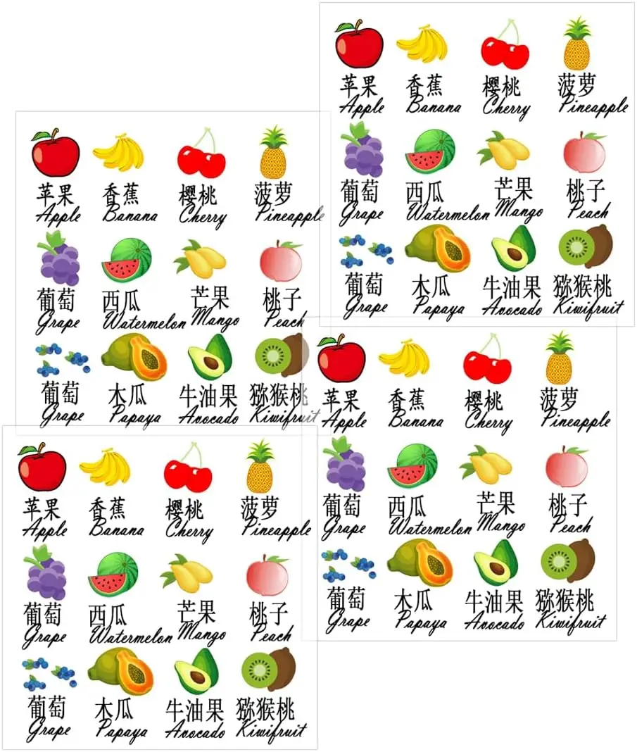 Rub On Transfer Fruits Stickers for Decorations,4 Sheets 1inch Apple Banana Rub on Decals, Fruits Transfer Stickers for Crafts