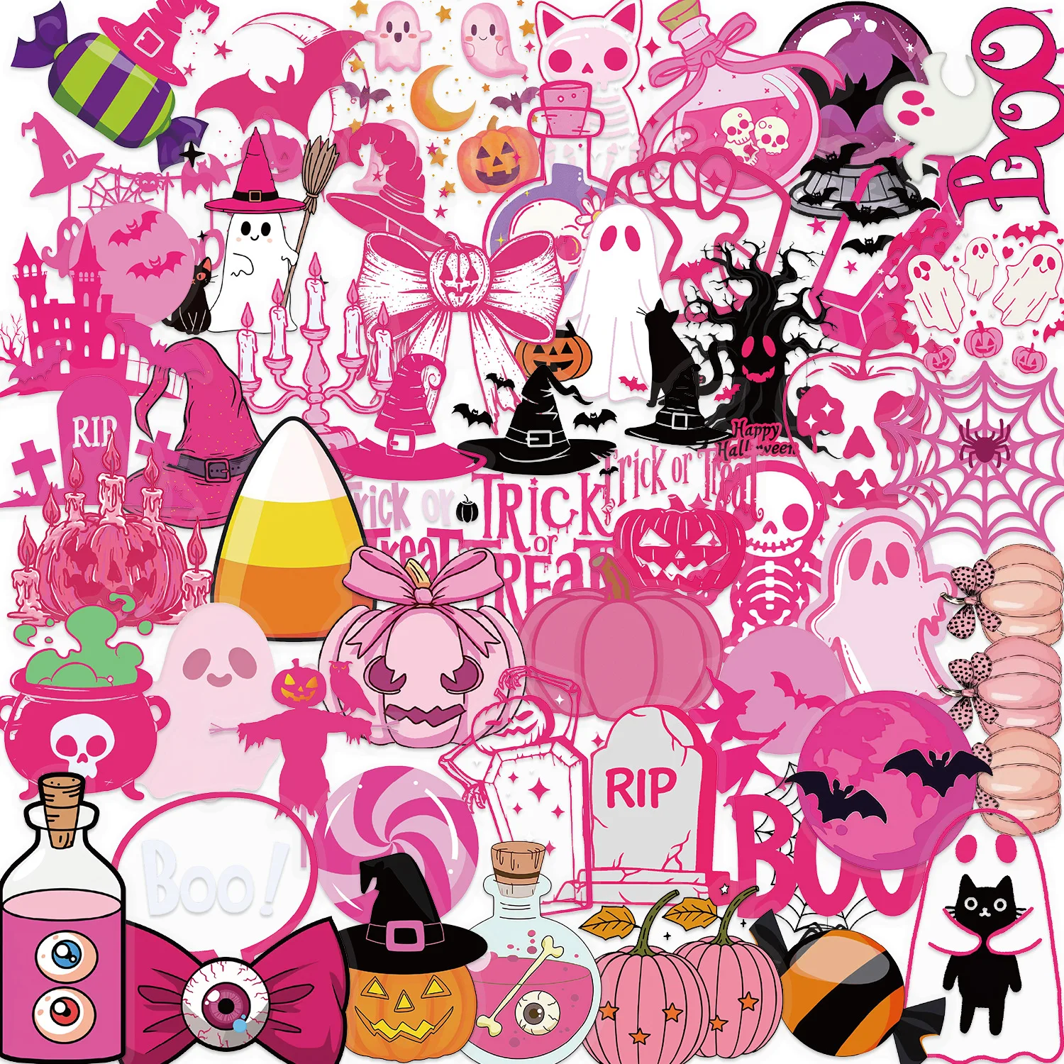 

10/50PCS Transparent Cartoon Pink Halloween Cute Doodle Stickers Waterproof Decal Children Play Gifts for Scooter Guitar Desk