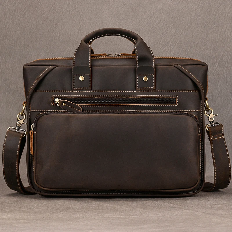 Vintage leather men portfolio genuine leather lawyer doctor briefcase document 14\