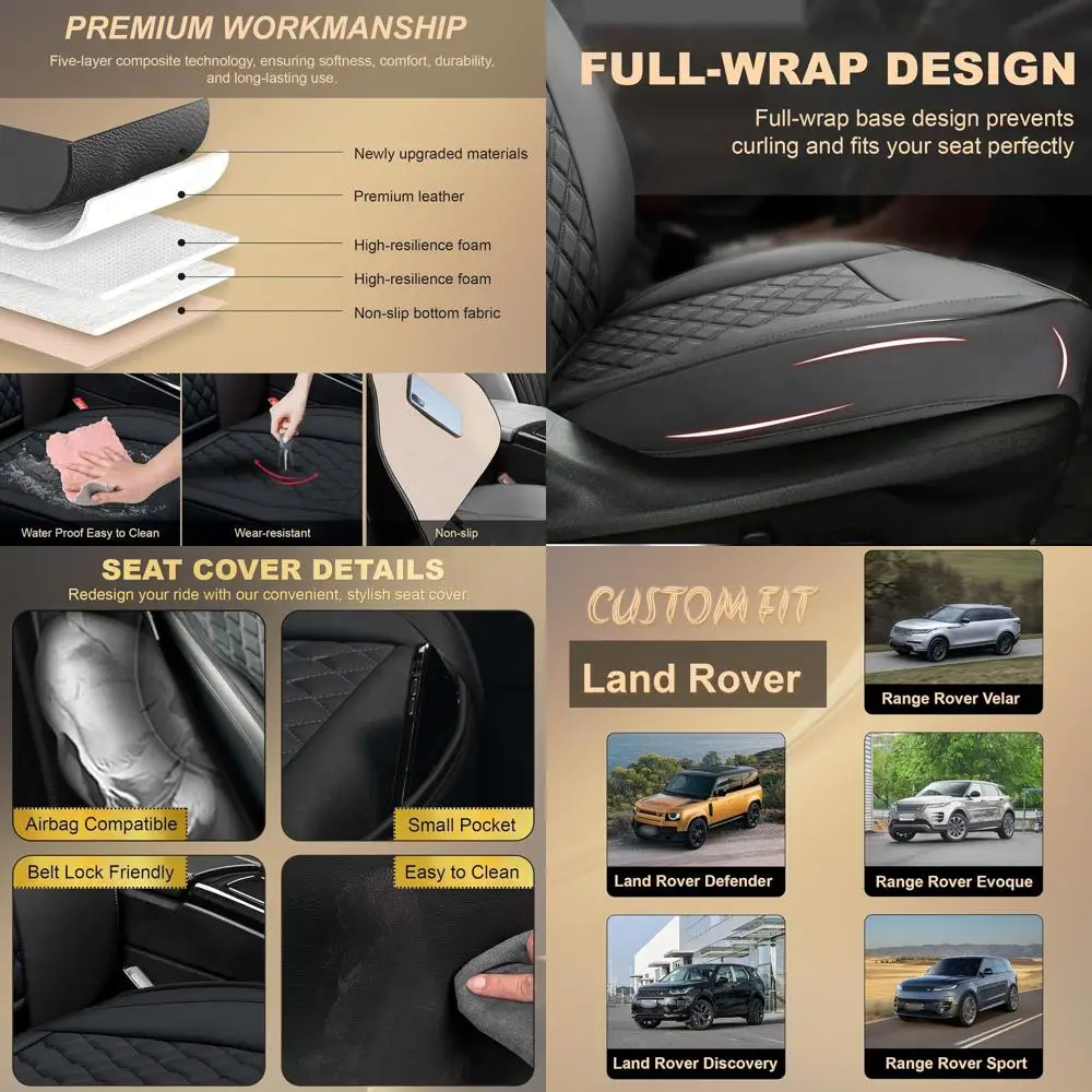 

Waterproof Leather Seat Covers - Custom Fit for Rover Defender, Discovery, Evoque, Sport, Velar - 2 Pack, Black - Tailored Prote