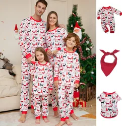 2024 Family Xmas Pajamas Matching Set New Year Fashion Red Cartoon Christmas Deer Print Adult Kids Pj's Baby Romper Dog Clothes